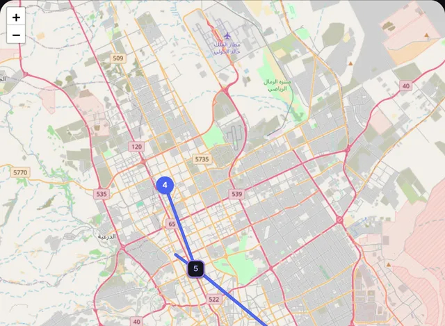 Close-up of a replayed route with numbered stops