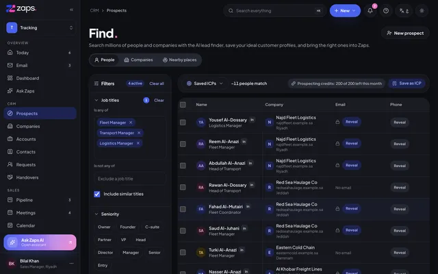Find companies in the Zaps portal